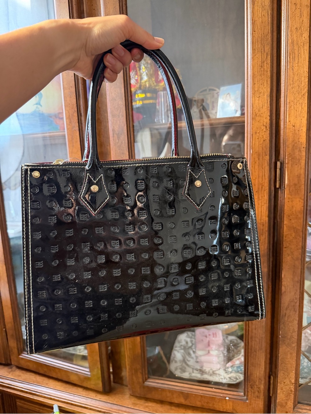 Arcadia Tote in Patent and Snakekin